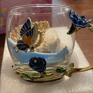 Elegant Glass Mug with Butterfly and Floral Design